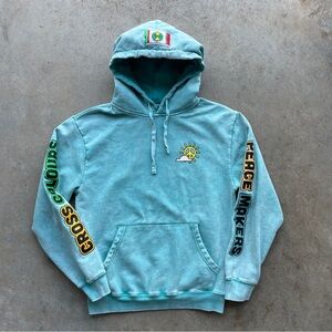 Cross Colours "Peace Makers" Men's Hoodie Sweatshirt Dyed Blue Size: S